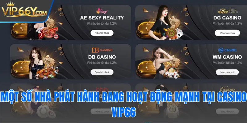 Một số nhà phát hành đang hoạt động mạnh tại Casino Vip66