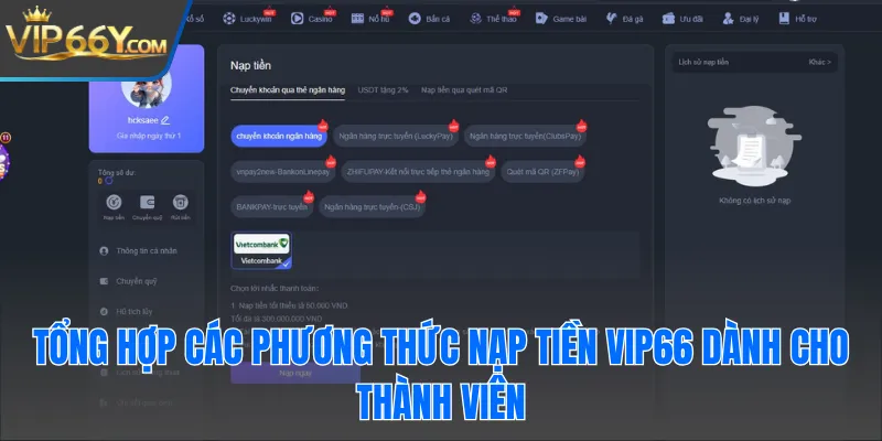 Tổng hợp các phương thức nạp tiền Vip66 dành cho thành viên